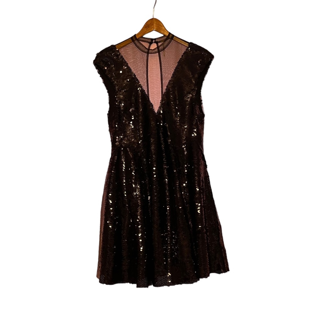 Free People Til Dawn Sequin Sparkle Mini Fit and Flare Skater Dress Size XS